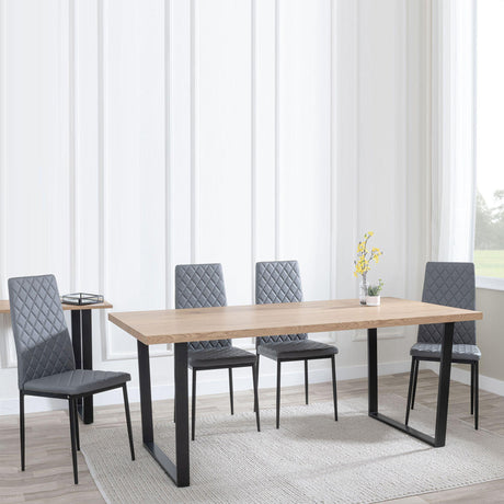 Ezra Oak Effect Dining Set - Metro Grey Leather Chairs with Black Legs-5