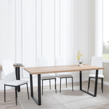 Ezra Oak Effect Dining Set - Metro White Leather Chairs with Black Legs