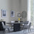 Morgan Black Ceramic Fluted Dining Set - Ace Grey Fabric Swivel Dining Chair