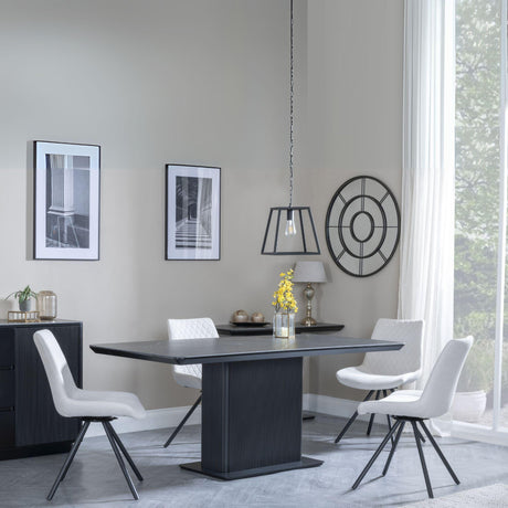 Morgan Black Ceramic Fluted Dining Set - Boden Cream Fabric Swivel Dining Chair-2