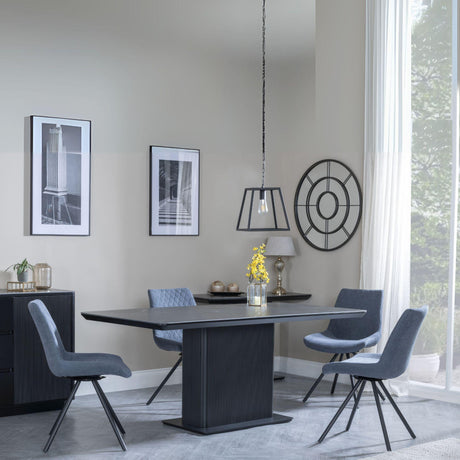 Morgan Black Ceramic Fluted Dining Set - Boden Dark Grey Fabric Swivel Dining Chair-5