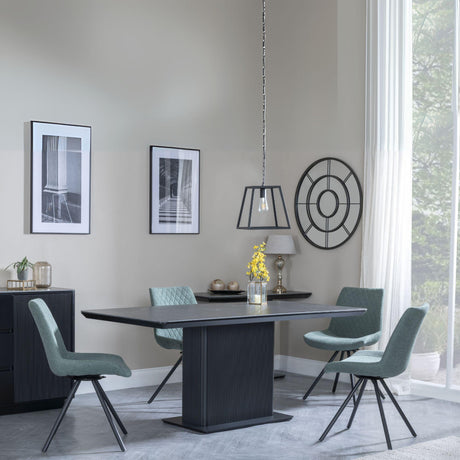 Morgan Black Ceramic Fluted Dining Set - Boden Green Fabric Swivel Dining Chair-4