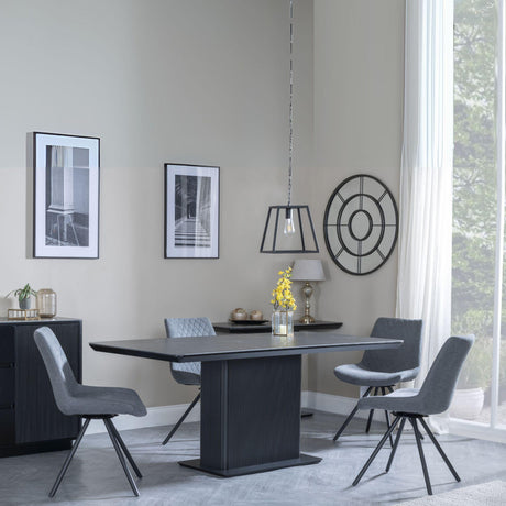 Morgan Black Ceramic Fluted Dining Set - Boden Grey Fabric Swivel Dining Chair-6