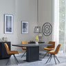 Morgan Black Ceramic Fluted Dining Set - Boden Orange Fabric Swivel Dining Chair