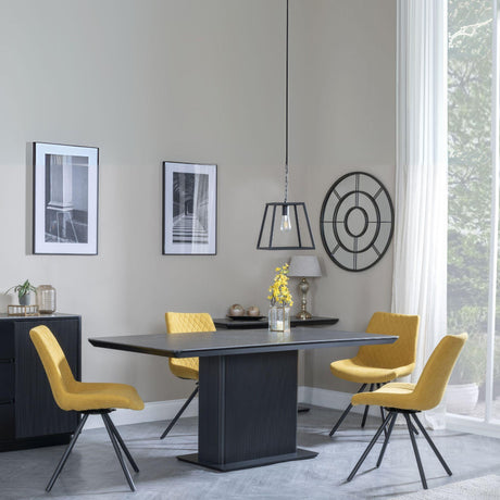 Morgan Black Ceramic Fluted Dining Set - Boden Yellow Fabric Swivel Dining Chair-3