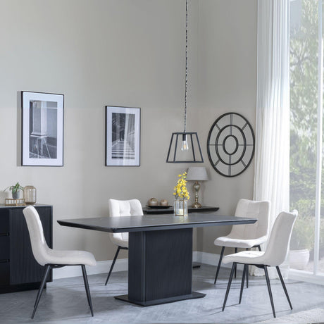 Morgan Black Ceramic Fluted Dining Set - Corona Beige Fabric Chairs-3