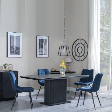 Morgan Black Ceramic Fluted Dining Set - Corona Blue Fabric Chairs-5