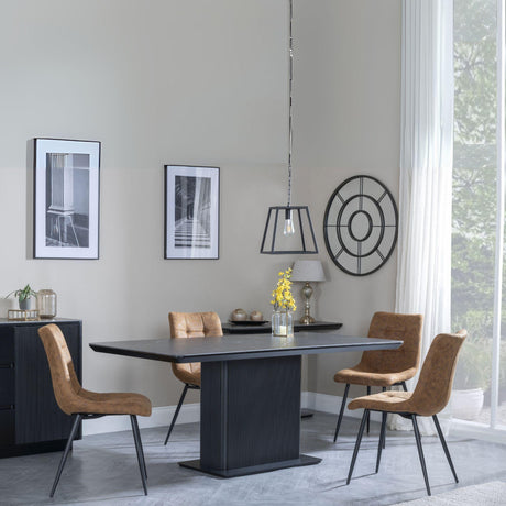 Morgan Black Ceramic Fluted Dining Set - Corona Brown Fabric Chairs-8