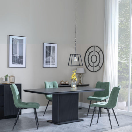 Morgan Black Ceramic Fluted Dining Set - Corona Green Fabric Chairs-6