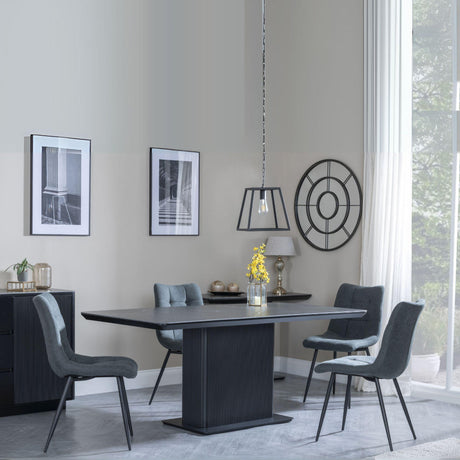 Morgan Black Ceramic Fluted Dining Set - Corona Light Grey Fabric Chairs-7