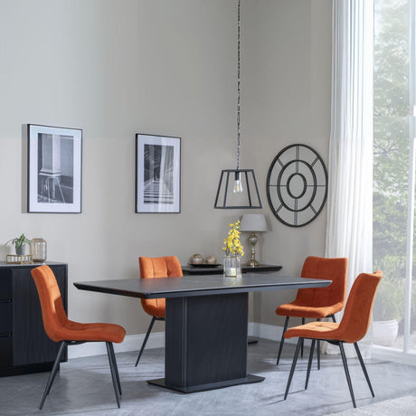 Morgan Black Ceramic Fluted Dining Set - Corona Orange Fabric Chairs-2