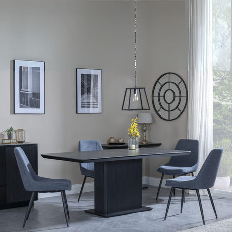 Morgan Black Ceramic Fluted Dining Set - Darwin Dark Grey Fabric Dining Chair-5