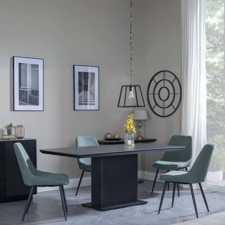 Morgan Black Ceramic Fluted Dining Set - Darwin Green Fabric Dining Chair-4