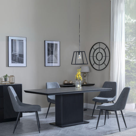 Morgan Black Ceramic Fluted Dining Set - Darwin Grey Fabric Dining Chair-6