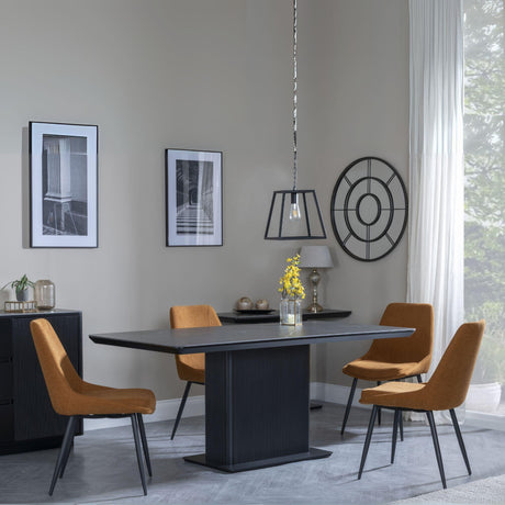 Morgan Black Ceramic Fluted Dining Set - Darwin Orange Fabric Dining Chair-3