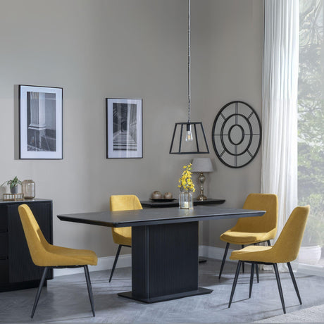 Morgan Black Ceramic Fluted Dining Set - Darwin Yellow Fabric Dining Chair-2