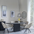 Morgan Black Ceramic Fluted Dining Set - Ion Beige Velvet Fabric Swivel Dining Chair