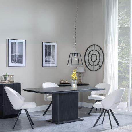 Morgan Black Ceramic Fluted Dining Set - Ion Cream Velvet Fabric Swivel Dining Chair-5