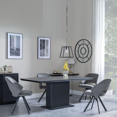 Morgan Black Ceramic Fluted Dining Set - Ion Dark Grey Velvet Fabric Swivel Dining Chair-2