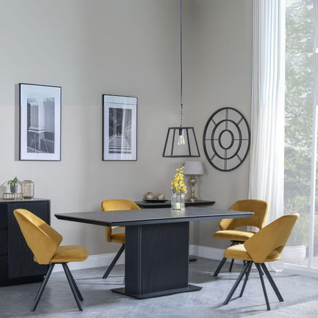 Morgan Black Ceramic Fluted Dining Set - Ion Mustrad Velvet Fabric Swivel Dining Chair-4