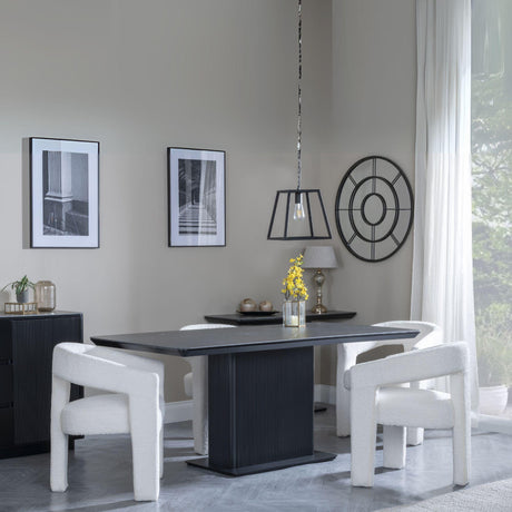 Morgan Black Ceramic Fluted Dining Set - Kiefer Cream Boucle Fabric Dining Chair-2
