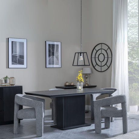Morgan Black Ceramic Fluted Dining Set - Kiefer Grey Boucle Fabric Dining Chair