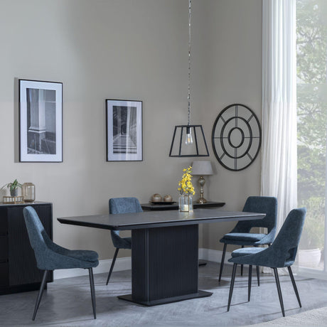 Morgan Black Ceramic Fluted Dining Set - Peyton Blue Fabric Dining Chair