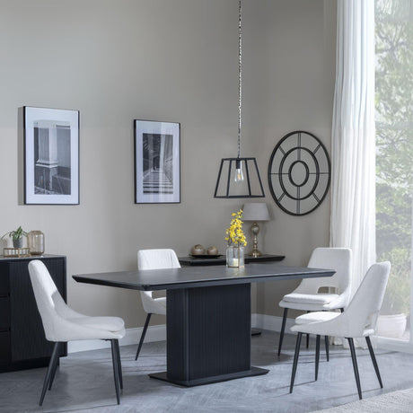 Morgan Black Ceramic Fluted Dining Set - Peyton Cream Fabric Dining Chair-4