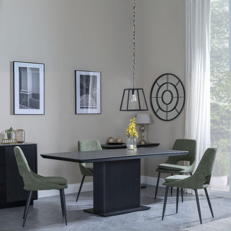 Morgan Black Ceramic Fluted Dining Set - Peyton Green Fabric Dining Chair-3