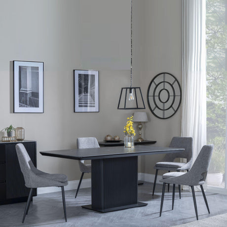 Morgan Black Ceramic Fluted Dining Set - Peyton Grey Fabric Dining Chair-2