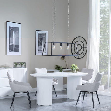 Luxor White Marble Effect Oval Dining Set - Ace Beige Fabric Swivel Dining Chair-2