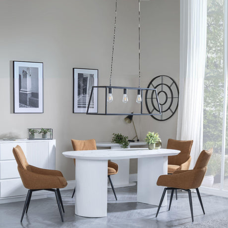 Luxor White Marble Effect Oval Dining Set - Ace Orange Fabric Swivel Dining Chair-3