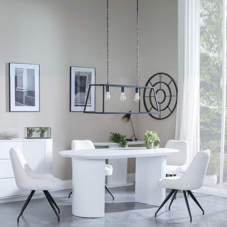Luxor White Marble Effect Oval Dining Set - Arctic Cream Velvet Fabric Swivel Dining Chair-4