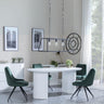 Luxor White Marble Effect Oval Dining Set - Arctic Green Velvet Fabric Swivel Dining Chair