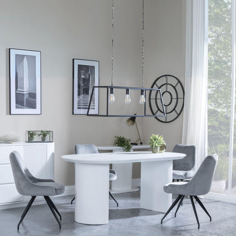 Luxor White Marble Effect Oval Dining Set - Arctic Grey Velvet Fabric Swivel Dining Chair-2