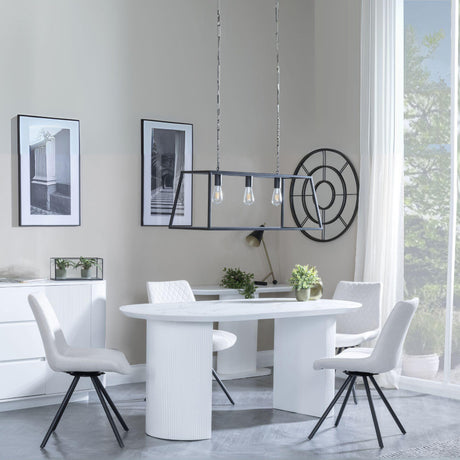 Luxor White Marble Effect Oval Dining Set - Boden Cream Fabric Swivel Dining Chair-2
