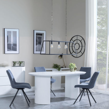 Luxor White Marble Effect Oval Dining Set - Boden Dark Grey Fabric Swivel Dining Chair-5
