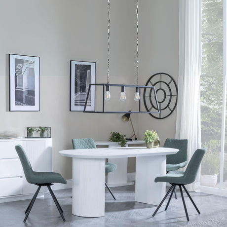 Luxor White Marble Effect Oval Dining Set - Boden Green Fabric Swivel Dining Chair-4