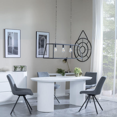 Luxor White Marble Effect Oval Dining Set - Boden Grey Fabric Swivel Dining Chair-6