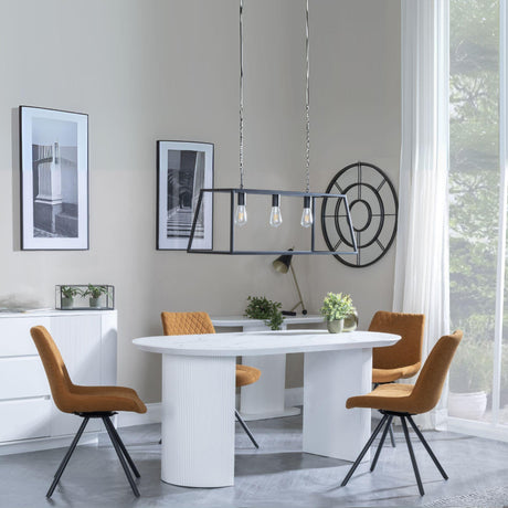 Luxor White Marble Effect Oval Dining Set - Boden Orange Fabric Swivel Dining Chair