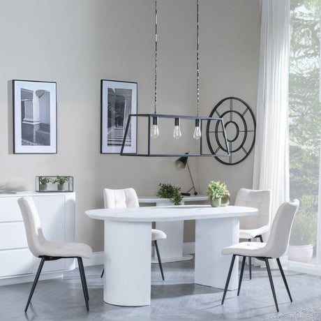 Luxor White Marble Effect Oval Dining Set - Corona Beige Fabric Chairs-3