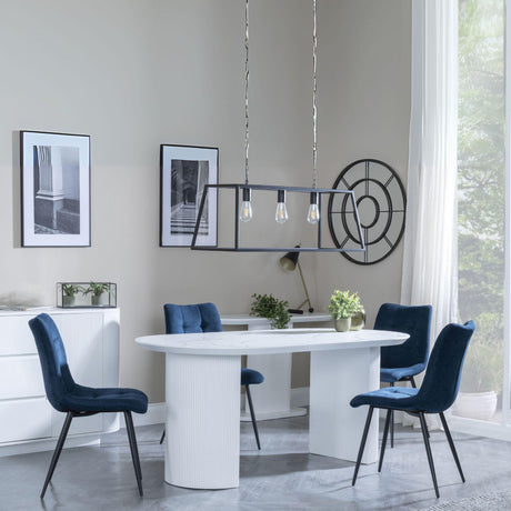 Luxor White Marble Effect Oval Dining Set - Corona Blue Fabric Chairs-5