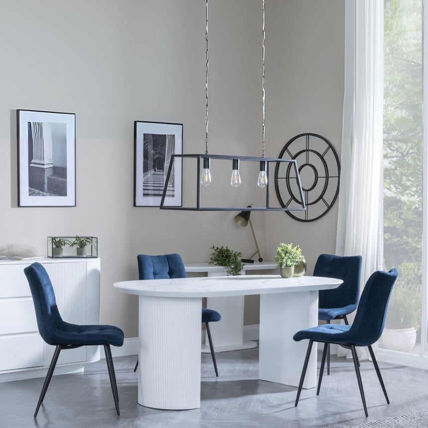 Luxor White Marble Effect Oval Dining Set - Corona Blue Fabric Chairs-5
