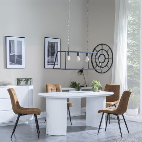 Luxor White Marble Effect Oval Dining Set - Corona Brown Fabric Chairs-8