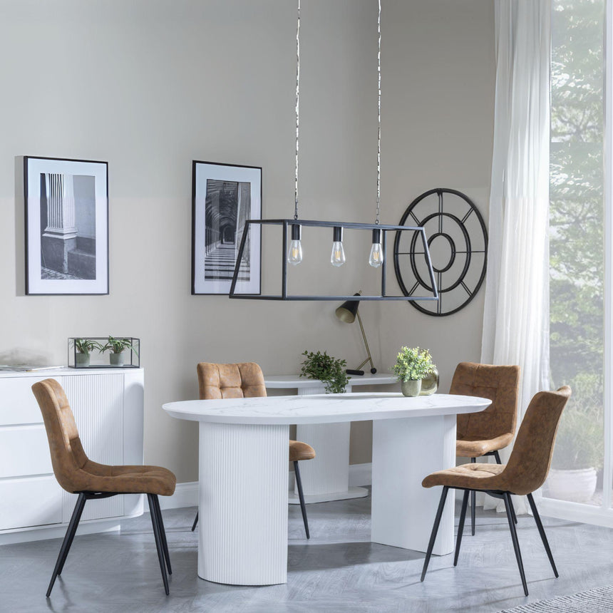 Luxor White Marble Effect Oval Dining Set - Corona Brown Fabric Chairs-8