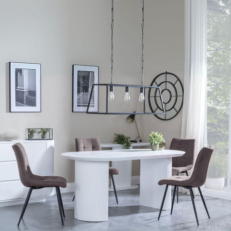 Luxor White Marble Effect Oval Dining Set - Corona Camel Fabric Chairs-4