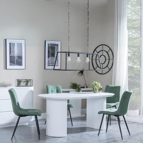 Luxor White Marble Effect Oval Dining Set - Corona Green Fabric Chairs-6