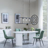 Luxor White Marble Effect Oval Dining Set - Corona Green Fabric Chairs-6