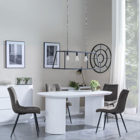 Luxor White Marble Effect Oval Dining Set - Corona Grey Fabric Chairs-9