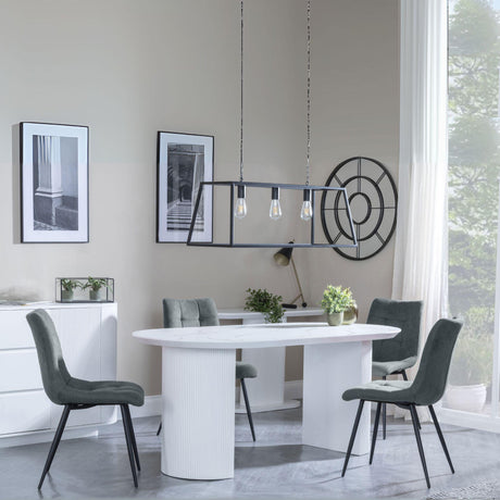 Luxor White Marble Effect Oval Dining Set - Corona Light Grey Fabric Chairs-7